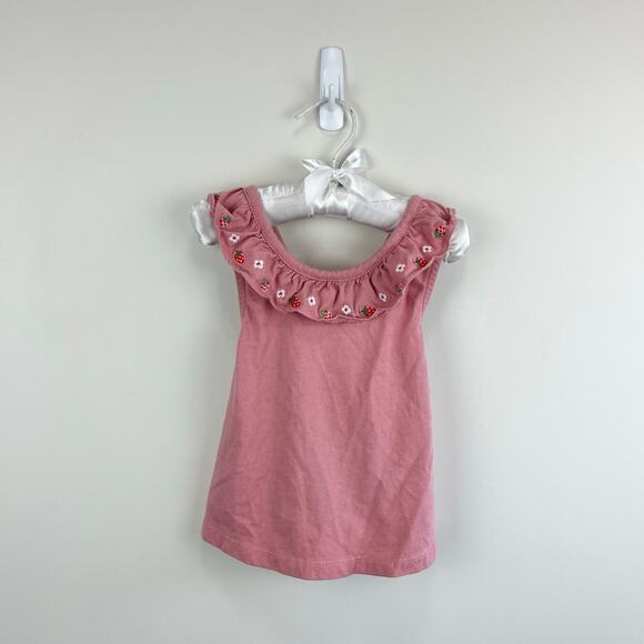 Mini Boden Strawberry Ruffle Cross Back Tank Top 2-3 - Picture 1 of 7